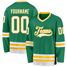 Load image into Gallery viewer, Custom Kelly Green White-Gold Hockey Jersey