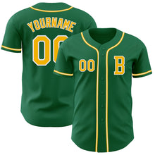 Load image into Gallery viewer, Custom Kelly Green Gold-White Authentic Baseball Jersey