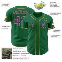 Load image into Gallery viewer, Custom Kelly Green Purple-Old Gold Authentic Baseball Jersey