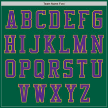 Load image into Gallery viewer, Custom Kelly Green Purple-Old Gold Authentic Baseball Jersey