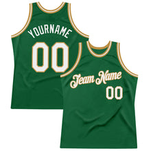 Load image into Gallery viewer, Custom Kelly Green White-Old Gold Authentic Throwback Basketball Jersey