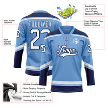 Load image into Gallery viewer, Custom Light Blue White-Navy Hockey Lace Neck Jersey