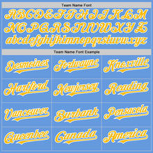 Load image into Gallery viewer, Custom Light Blue Gold-White Mesh Authentic Throwback Baseball Jersey