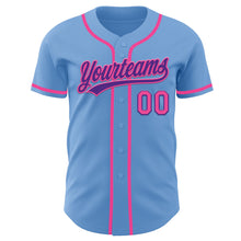 Load image into Gallery viewer, Custom Light Blue Pink-Purple Authentic Baseball Jersey