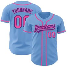 Load image into Gallery viewer, Custom Light Blue Pink-Purple Authentic Baseball Jersey