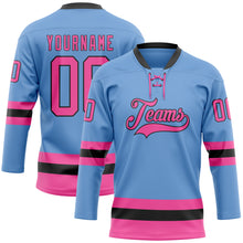 Load image into Gallery viewer, Custom Light Blue Pink-Black Hockey Lace Neck Jersey