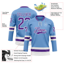Load image into Gallery viewer, Custom Light Blue Purple-White Hockey Lace Neck Jersey