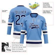 Load image into Gallery viewer, Custom Light Blue Navy-White Hockey Lace Neck Jersey