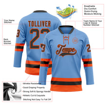 Load image into Gallery viewer, Custom Light Blue Black-Orange Hockey Lace Neck Jersey