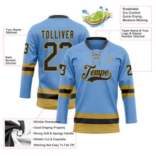 Load image into Gallery viewer, Custom Light Blue Black-Old Gold Hockey Lace Neck Jersey