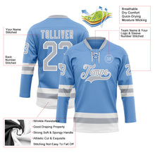 Load image into Gallery viewer, Custom Light Blue Gray-White Hockey Lace Neck Jersey