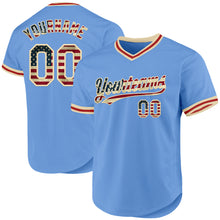 Load image into Gallery viewer, Custom Light Blue Vintage USA Flag Cream-Red Authentic Throwback Baseball Jersey