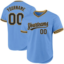 Load image into Gallery viewer, Custom Light Blue Black-Old Gold Authentic Throwback Baseball Jersey