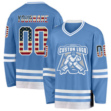 Load image into Gallery viewer, Custom Light Blue Vintage USA Flag-White Hockey Jersey