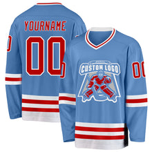 Load image into Gallery viewer, Custom Light Blue Red-White Hockey Jersey