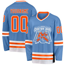 Load image into Gallery viewer, Custom Light Blue Orange-White Hockey Jersey