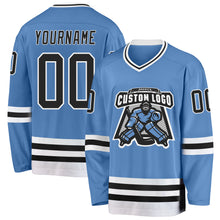 Load image into Gallery viewer, Custom Light Blue Black-White Hockey Jersey
