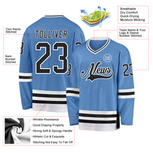 Load image into Gallery viewer, Custom Light Blue Black-White Hockey Jersey