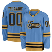 Load image into Gallery viewer, Custom Light Blue Black-Old Gold Hockey Jersey