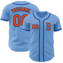 Load image into Gallery viewer, Custom Light Blue Orange-Royal Authentic Baseball Jersey