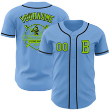 Load image into Gallery viewer, Custom Light Blue Neon Green-Black Authentic Baseball Jersey