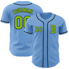 Load image into Gallery viewer, Custom Light Blue Neon Green-Black Authentic Baseball Jersey