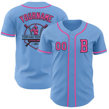 Load image into Gallery viewer, Custom Light Blue Pink-Black Authentic Baseball Jersey