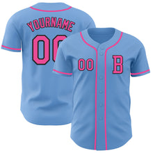 Load image into Gallery viewer, Custom Light Blue Pink-Black Authentic Baseball Jersey