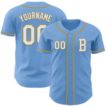 Load image into Gallery viewer, Custom Light Blue White-Old Gold Authentic Baseball Jersey