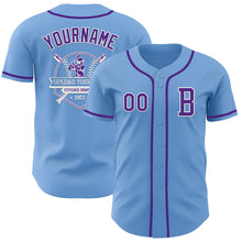 Load image into Gallery viewer, Custom Light Blue Purple-White Authentic Baseball Jersey