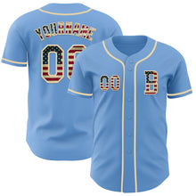Load image into Gallery viewer, Custom Light Blue Vintage USA Flag-Cream Authentic Baseball Jersey