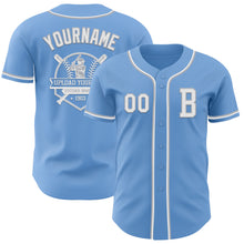 Load image into Gallery viewer, Custom Light Blue White-Gray Authentic Baseball Jersey