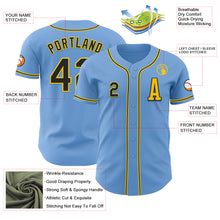 Load image into Gallery viewer, Custom Light Blue Black-Yellow Authentic Baseball Jersey