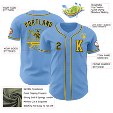 Load image into Gallery viewer, Custom Light Blue Black-Yellow Authentic Baseball Jersey