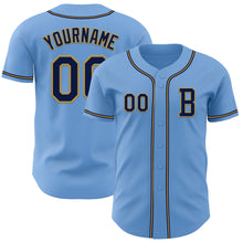 Load image into Gallery viewer, Custom Light Blue Navy-Old Gold Authentic Baseball Jersey
