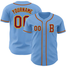 Load image into Gallery viewer, Custom Light Blue Crimson-Yellow Authentic Baseball Jersey