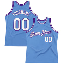 Load image into Gallery viewer, Custom Light Blue White-Purple Authentic Throwback Basketball Jersey