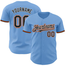 Load image into Gallery viewer, Custom Light Blue Black White-Orange Authentic Baseball Jersey