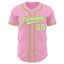 Load image into Gallery viewer, Custom Light Pink White-Neon Green Authentic Baseball Jersey