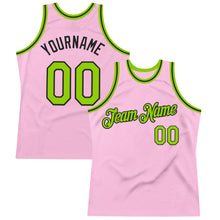 Load image into Gallery viewer, Custom Light Pink Neon Green-Black Authentic Throwback Basketball Jersey