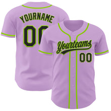 Load image into Gallery viewer, Custom Light Purple Black-Neon Green Authentic Baseball Jersey