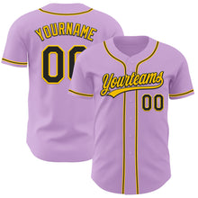 Load image into Gallery viewer, Custom Light Purple Black-Yellow Authentic Baseball Jersey