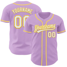 Load image into Gallery viewer, Custom Light Purple White-Yellow Authentic Baseball Jersey