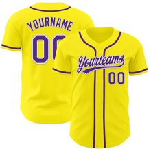 Load image into Gallery viewer, Custom Light Yellow Purple-White Authentic Baseball Jersey