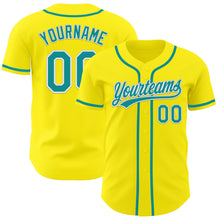 Load image into Gallery viewer, Custom Light Yellow Teal-White Authentic Baseball Jersey
