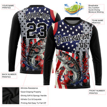 Load image into Gallery viewer, Custom Black Red-Royal 3D American Flag And Fish Fishing Long Sleeve Performance T-Shirt