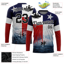 Load image into Gallery viewer, Custom Red Black-Navy 3D Texas Flag And Fish Fishing Long Sleeve Performance T-Shirt