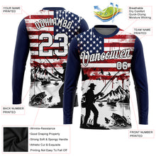 Load image into Gallery viewer, Custom Navy Black-Red 3D American Flag And Fish Fishing Long Sleeve Performance T-Shirt