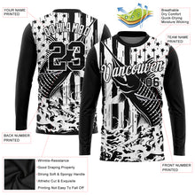 Load image into Gallery viewer, Custom Black White 3D American Flag And Marlin Fish Fishing Long Sleeve Performance T-Shirt