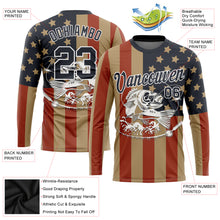 Load image into Gallery viewer, Custom Old Gold Navy-Red 3D American Flag And Fish Fishing Long Sleeve Performance T-Shirt